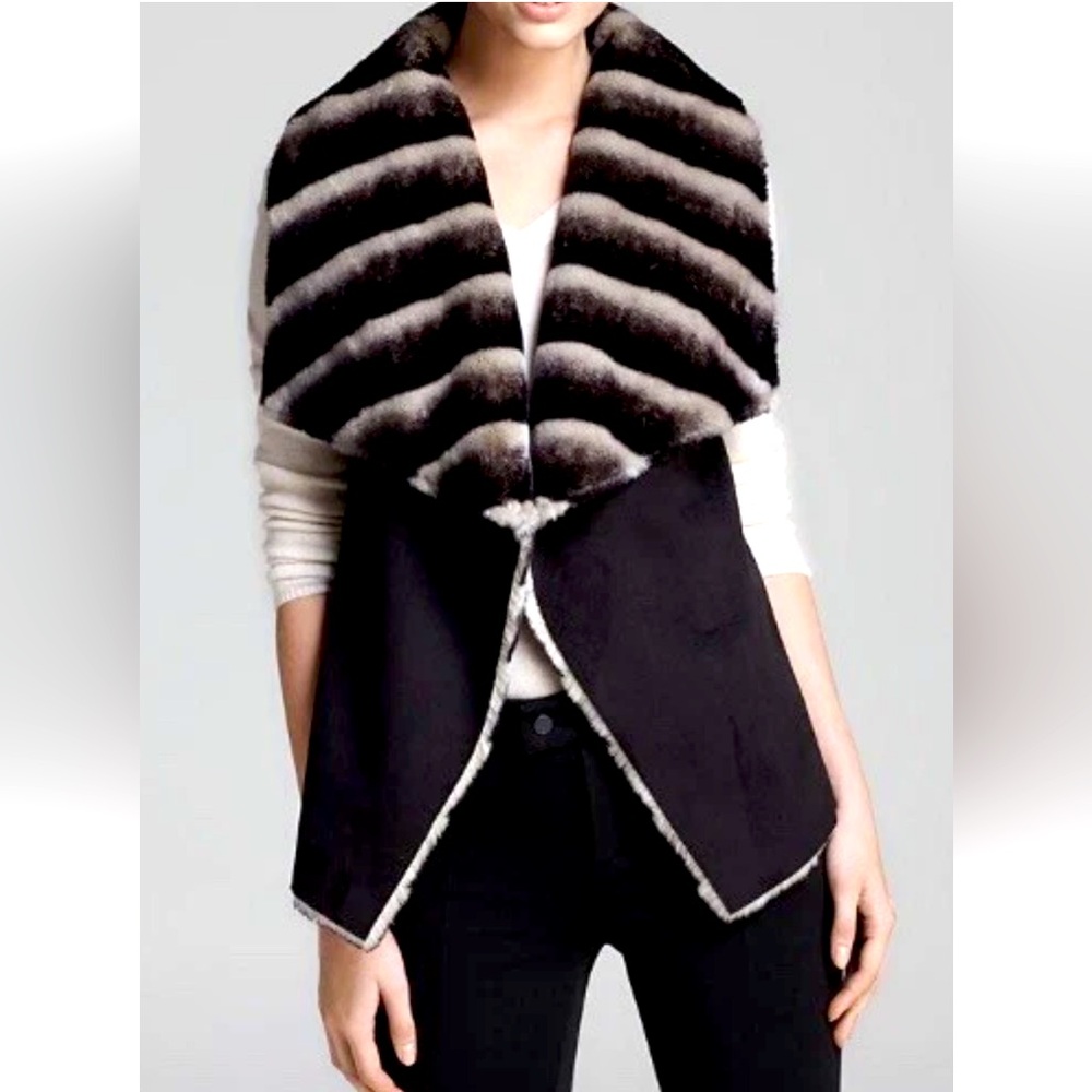 Sam Edelman Clara faux fur suede vest striped chinchilla-patterned LARGE